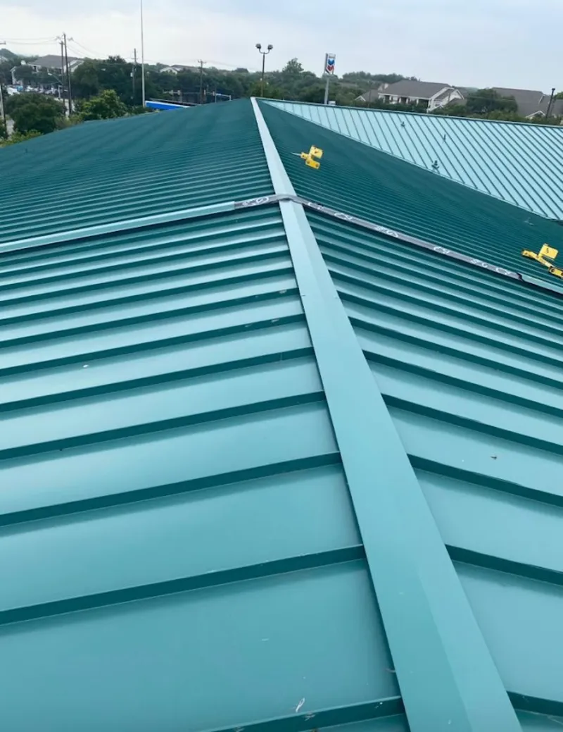 Green commercial metal roof ridge and valley for Metal Roof Repair in Burley